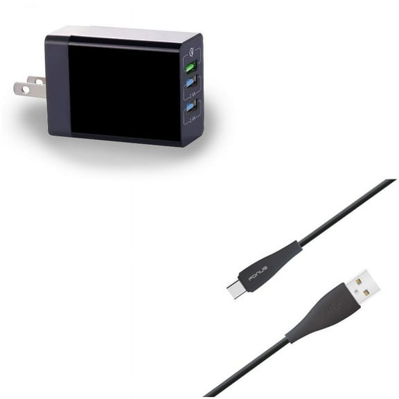 Type-C 10ft USB Cable w 34W Home Charger V1M for LG V50 ThinQ 5G, Stylo 4 Plus, Google Nexus 5X, G8 ThinQ, G7 ThinQ, 5 - Microsoft Surface Go (10"), Lumia 950 - Motorola One, Moto Z4 Z3 Play