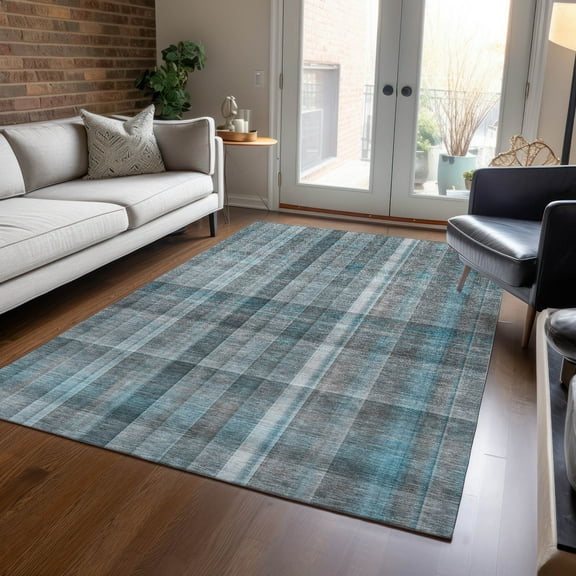 Addison Rugs Chantille Indoor/Outdoor Transitional Plaid Teal Washable Rectangle Rug, 9' x 12'