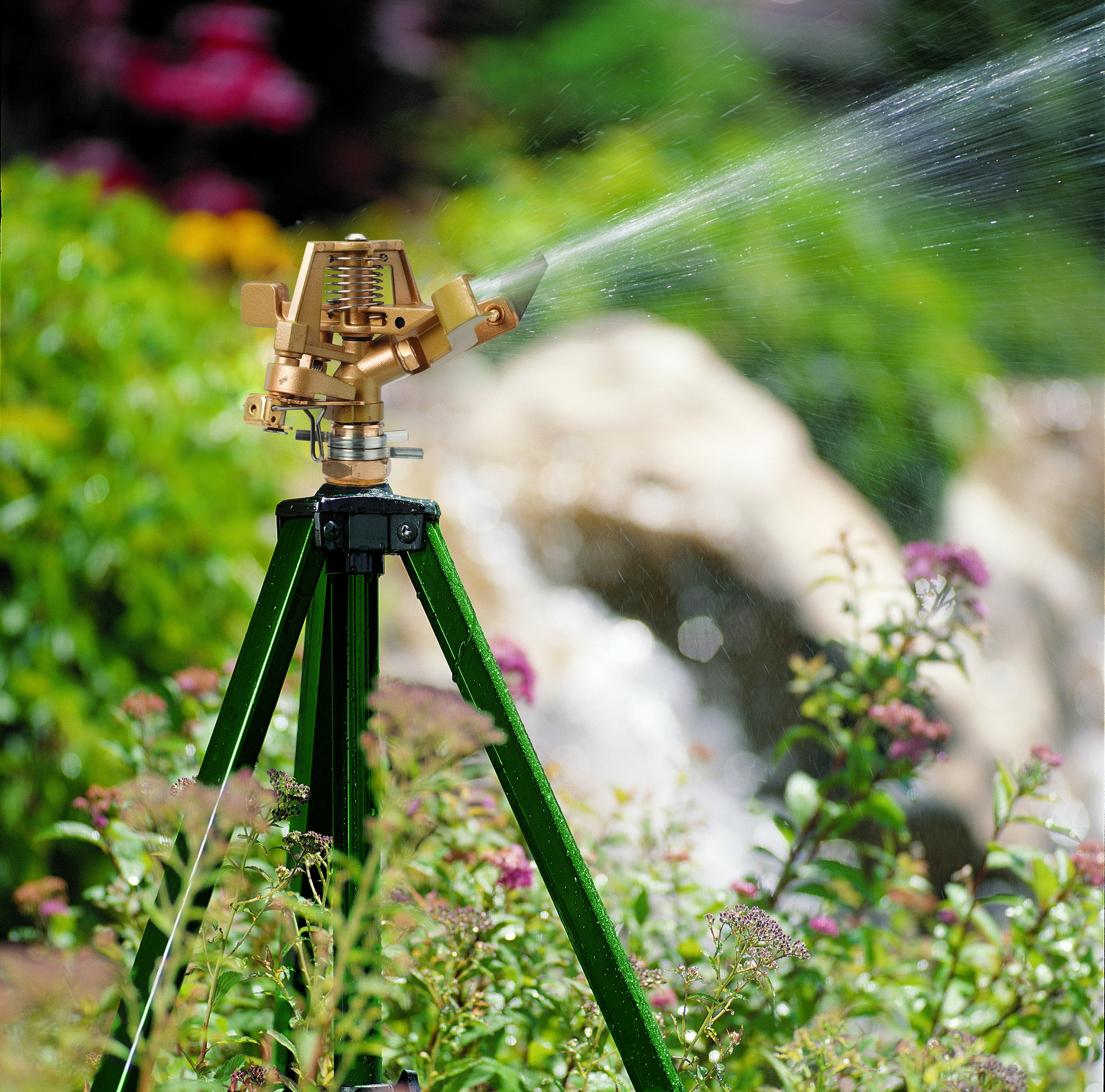 Zinc Impact Sprinkler on Tripod Sprinkler Base by Orbit Irrigation Product