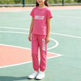 thumbnail image 4 of ITSAME Girls Athletic Outfits 2-Piece Quick-Dry Short Sleeve T-Shirt & Tapered Pants Kids Sportswear Set Pink Size 9, 4 of 5