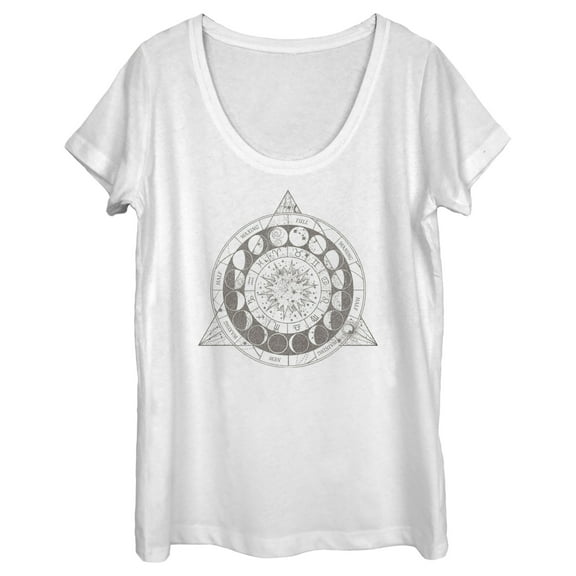 Women's Lost Gods Astrology Moon Phases Wheel  Graphic Tee White X Large