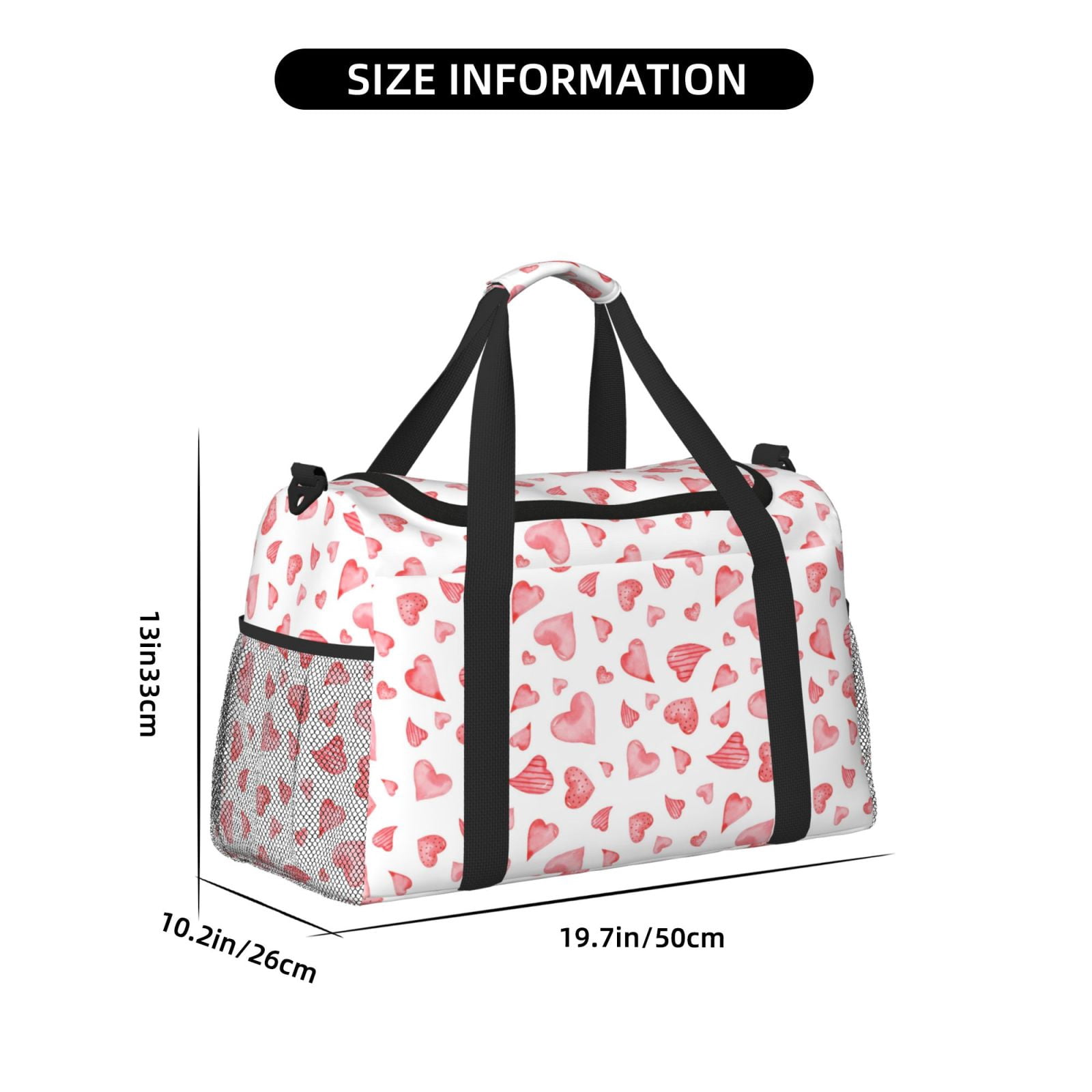 Fuzoiu Hearts Print Travel Duffle Bag,Carry On Tote Bags,Duffel Bag,Sport Gym Bag, Hospital Bag for Labor and Delivery, Overnight Bag,Luggage Bag