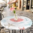thumbnail image 6 of Teal Red Coastal Nautical Round Tablecloth for 45-54 Inch Tables,Fitted Table Cover with Elastic Edge,Beach Sea Turtle Ocean Coral Starfish Waterproof Outdoor Table Cloth Protector for Patio Dinner, 6 of 9