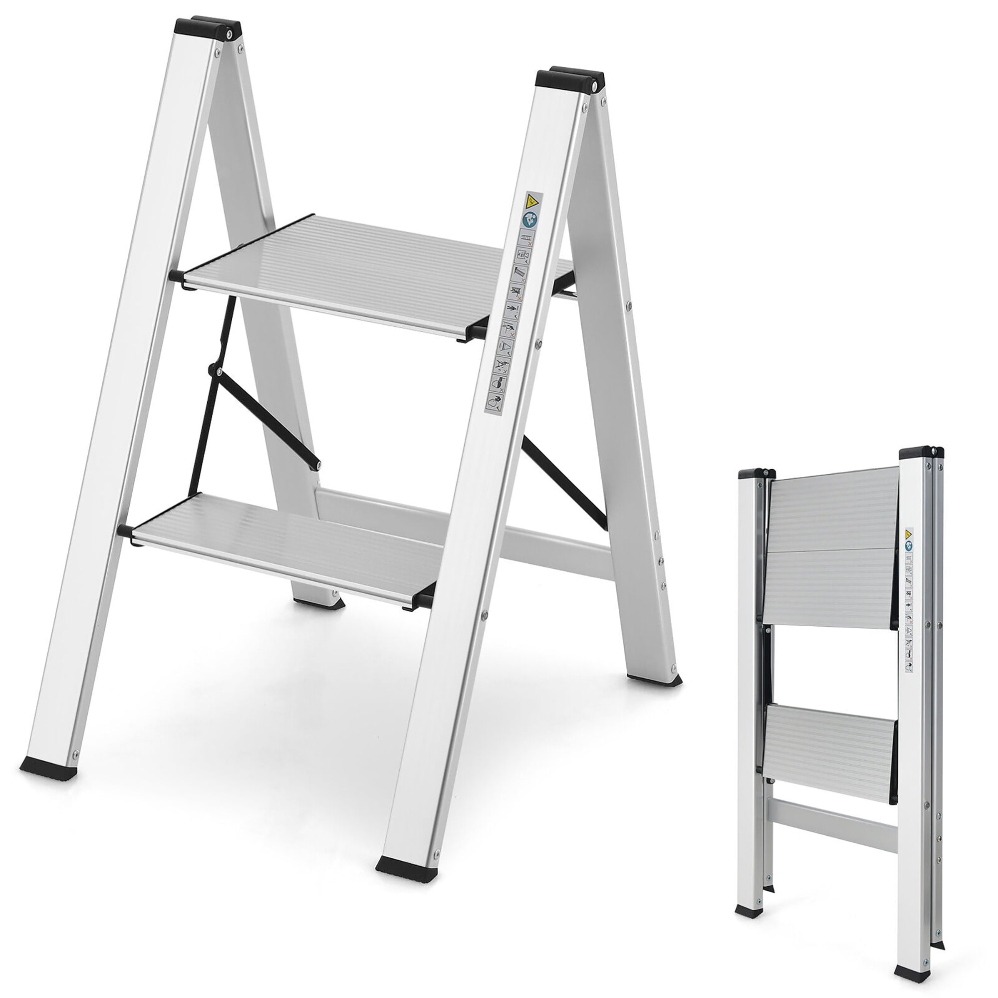 AmeriHome Ultra Slim Aluminum Two Step Folding Utility Step Ladder Walmart
