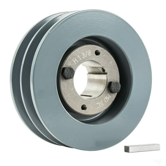 Cast Iron 5" Dual Groove Belt B Section 5L Pulley with 1-3/8 " Sheave Bushing