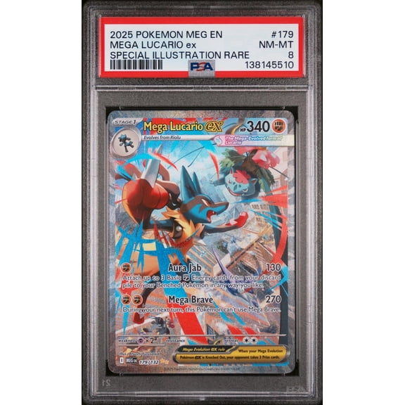 2025 Pokemon Mega Evolution Special Illustration Rare Mega Lucario Ex #179 PSA 8