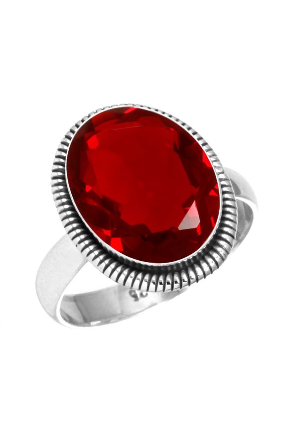 925 Silver Ring For Women - Men Red Ruby Simulated Stone Silver Ring Size 5 July Birthstone Fashion Silver Ring Size 5 Gift For Sister On Thanksgiving 925 Silver Jewelry With Gemstone