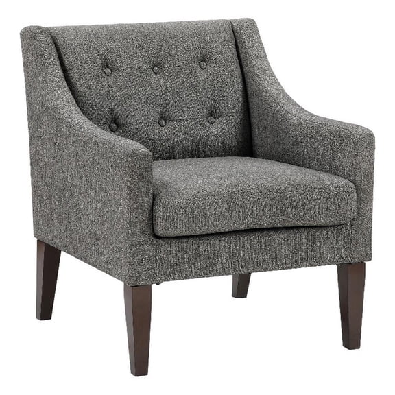 Ginna Accent Armchair- Button Tufted Dark Gray Polyester- Brown Legs