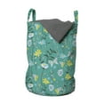 thumbnail image 1 of Floral Laundry Bag, Botanical Pattern Colorful Meadow Flowers and Flying Butterflies, Basket with Handles Drawstring Closure for Laundromats, 13" x 19", Dark Seafoam and Multicolor, by Ambesonne, 1 of 4