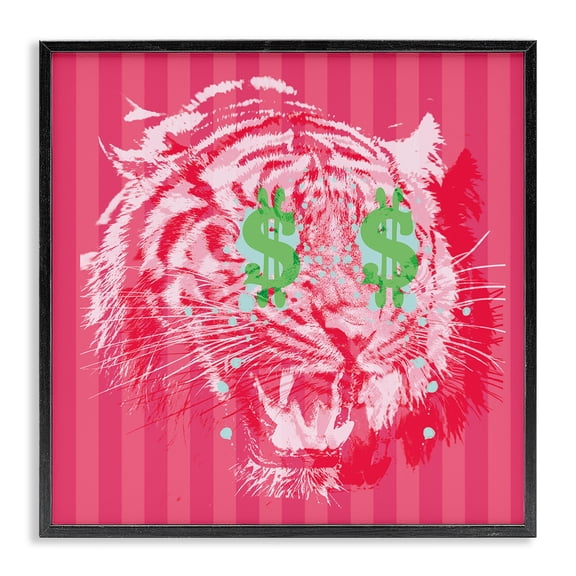 Stupell Industries Eclectic Tiger with Dollar Symbol Black Framed Giclee Art, 12 x 12, by Lil' Rue