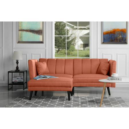 Mid-Century Modern Linen Fabric Futon Sofa Bed, Living Room Sleeper Couch