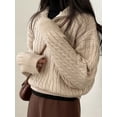 thumbnail image 5 of Women'S Sweaters Fall Winter Quarter Zip Long Sleeves Casual Ribbed Cable Knit Pullover Apricot One size, 5 of 8