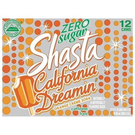 Shasta Zero Sugar, California Dreamin', Orange Cream Soda, 12 Oz Can (Pack of 12)