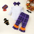 thumbnail image 4 of Younger Tree Baby Halloween Outfits Toddler Girl Long Sleeve Pumpkin Romper Top Pants with Headband Clothes Set for 12-18 Months, 4 of 9