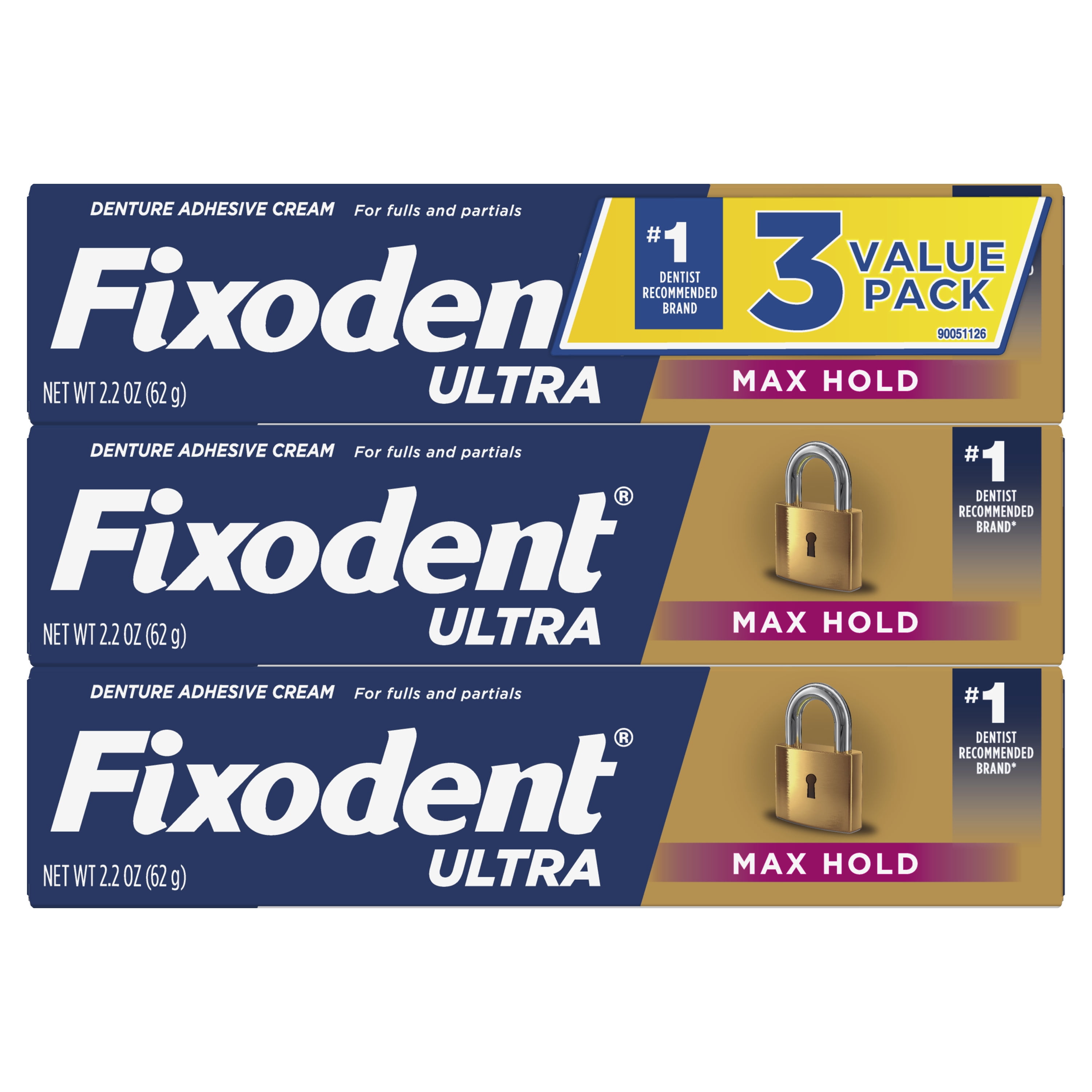 Fixodent Ultra Max Hold Secure Denture Adhesive 2.2oz, Pack of 3