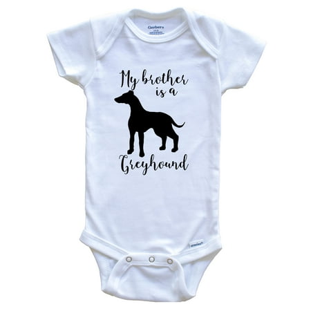 

My Brother Is A Greyhound Cute Dog Baby Bodysuit - Greyhound One Piece Baby Bodysuit 6-9 Months White