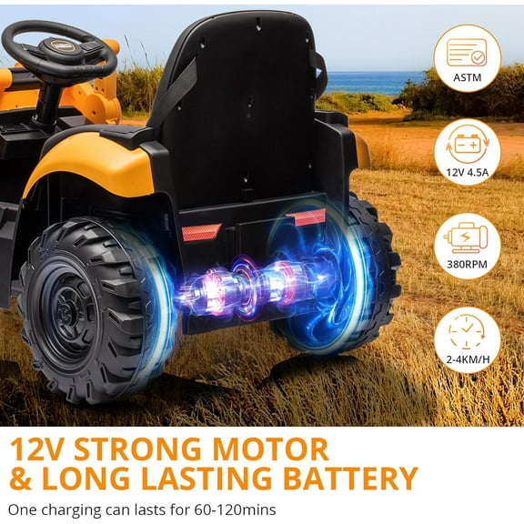 Historyli 4 in 1 Ride On Excavator, 12V, with Remote Control & Front Loader & Digger, Four Transformable Forms, Yellow