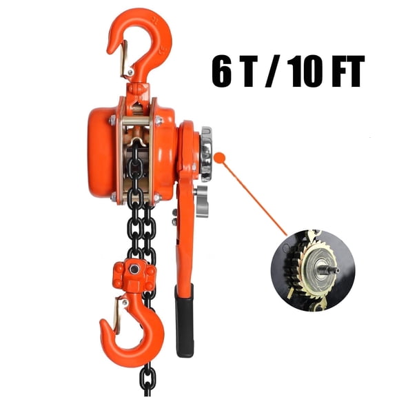 Lever Chain fall Hoist, 6 Ton  Capacity 20 FT with 2 Heavy Duty Hooks , G80 Galvanized Carbon Steel with Double-Pawl Brake, for Garage Factory Dock