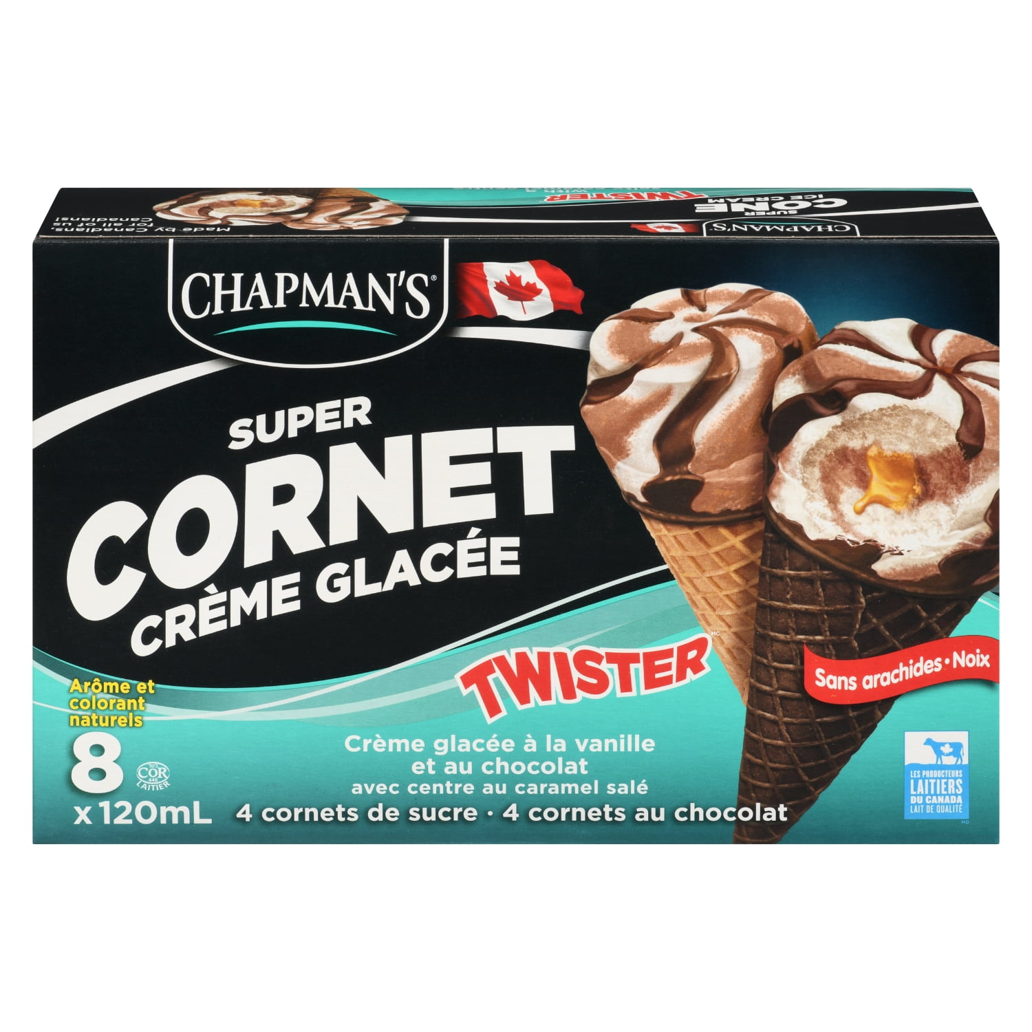 Chapman's Super Cone Twister - Vanilla and Chocolate Ice Cream with a salty caramel centre, in a Box., CHAP SALTY CAR TWISTER