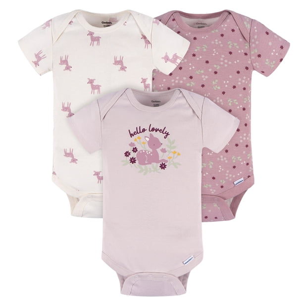 Gerber Essentials Pañalero Pack 3 Piezas Venadito Algodón Stretch Ropa Bebé Rosa