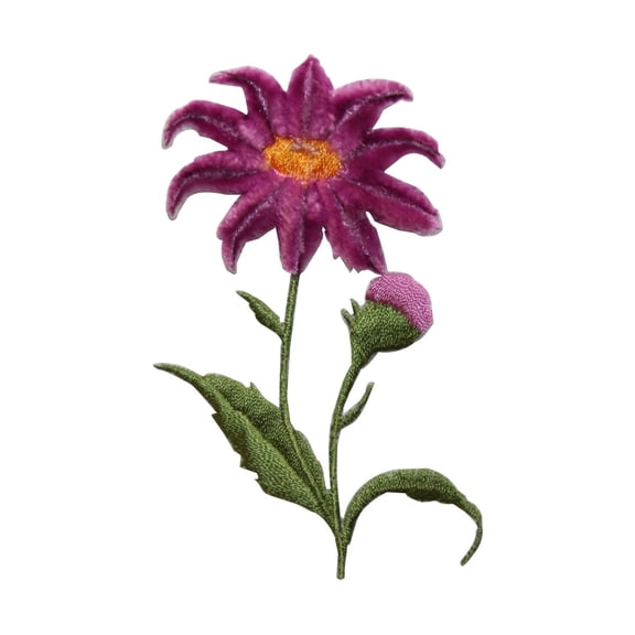 ID 6428 Soft Purple Flower Patch Fuzzy Bud Plant Embroidered Iron On Applique