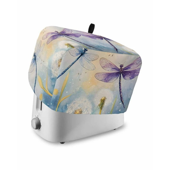 Fsddascl Blue Purple Dragonfly Toaster Cover 4 Slice, Large Kitchen Appliance Covers, Spring Floral Watercolor Toaster Oven Cover with Loop, Bread Machine Cover Polyester Dust Cover Protection