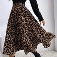 thumbnail image 3 of Skirt Leopard Print Ruffle Design Stylish Casual Elastic High Waist Women Midi Skirt Brown M, 3 of 6