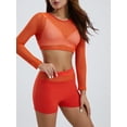 thumbnail image 6 of Cenuakty Women’s 2 Piece Outfits Long Sleeve Sheer Mesh Crop Tops + Biker Shorts Set Beachwear, 6 of 9