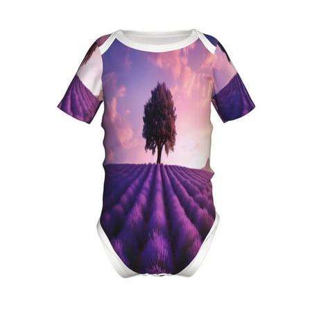 

Adobk Lavender Field Sunset Print Baby Climbing Clothes Jumpsuit Rompers Classic Rompers Child Short sleeve Bodysuits-12 Months