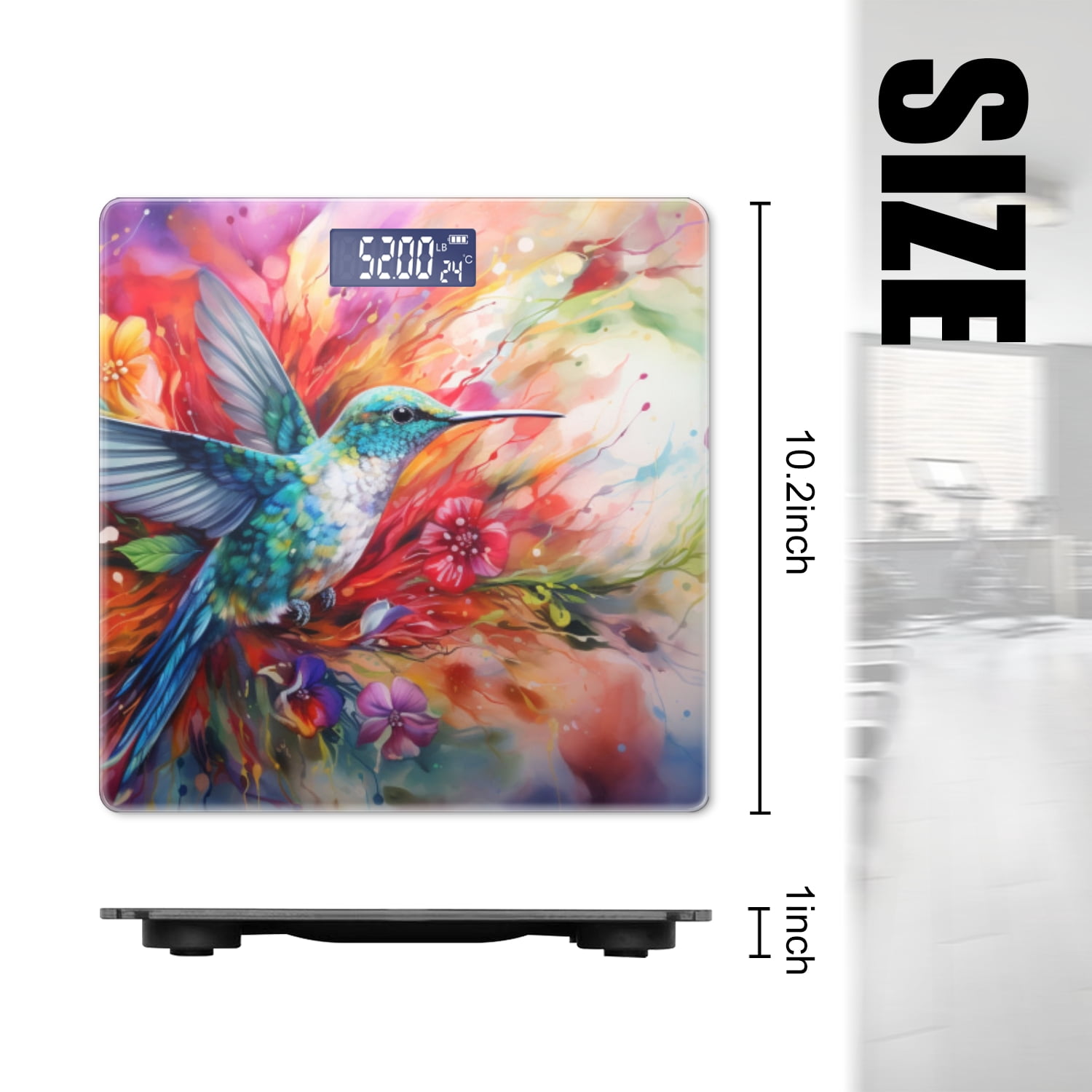 Bathroom Scale, Highly Accurate Digital Body Scale,Precisely Measures Weight up to 400 lbs-Colorful Hummingbird In The Style Of Colorful Fantasy Realism