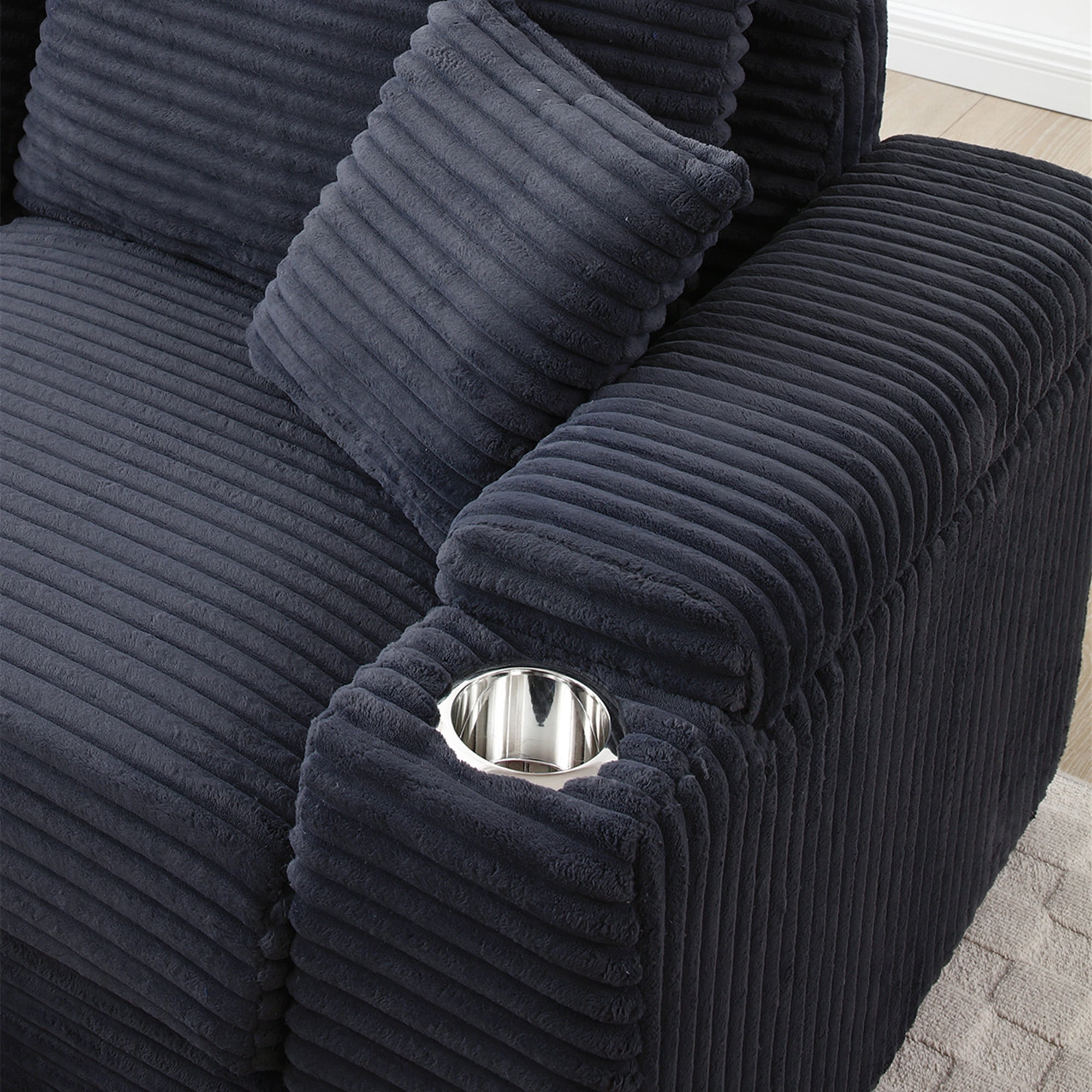 Aukfa Oversized Chaise Lounge Indoor Chair with 2 Cupholders, Storage Ottoman, 3 Pillows, Gray
