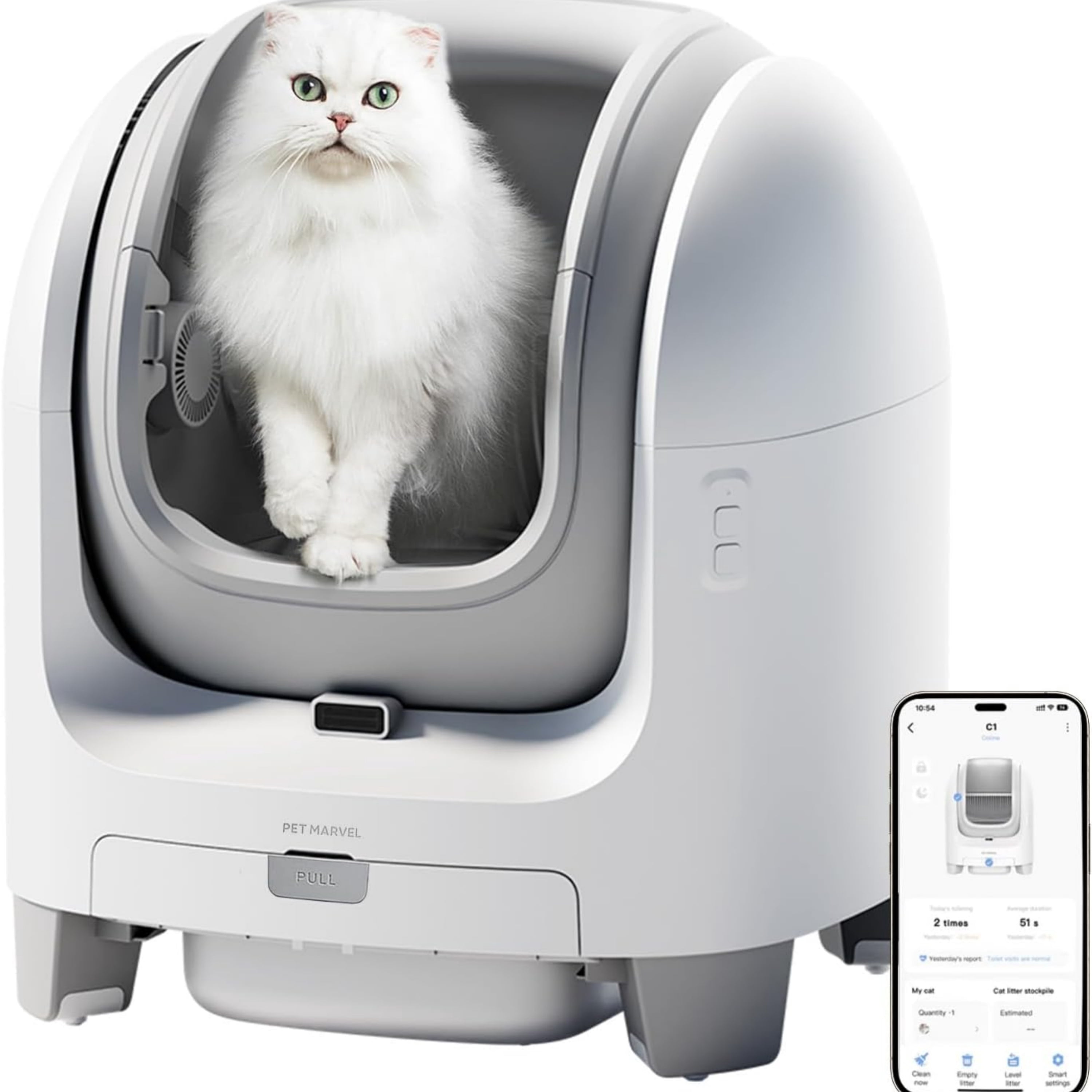 Smart Cat Litter Box, Self-Cleaning Litter Box for Multiple Cats with 4 Safety Sensors, APP Health Monitoring, Odor Control & Easy Cleaning for Cats, 70L