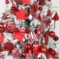 thumbnail image 3 of 12 Pack Red Xmas Glitter Poinsettia 5.1 inch Artificial Flowers Christmas Tree Ornaments, 3 of 6