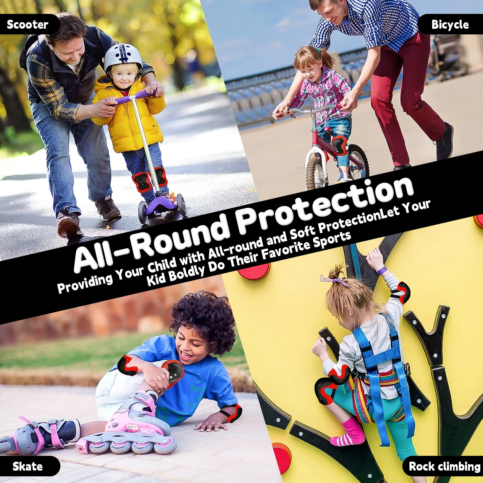 6 Pack Knee & Elbow Pads for Kids Youth Children Outdoor Activities  Guards Protective Gear Pad Set for Roller Skates Cycling BMX Bike Skateboard Inline Skating's Scooter Shaved Ice Riding Sports