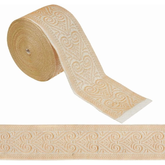 10 Yards/9m Gold Jacquard Ribbon 2 Inch Vintage Ethnic Floral Ribbon Trim Polyester Embroidered Woven Trim Boho Jacquard Ribbon for Clothing Handbag Curtain Sewing Decoration Crafts Making diy