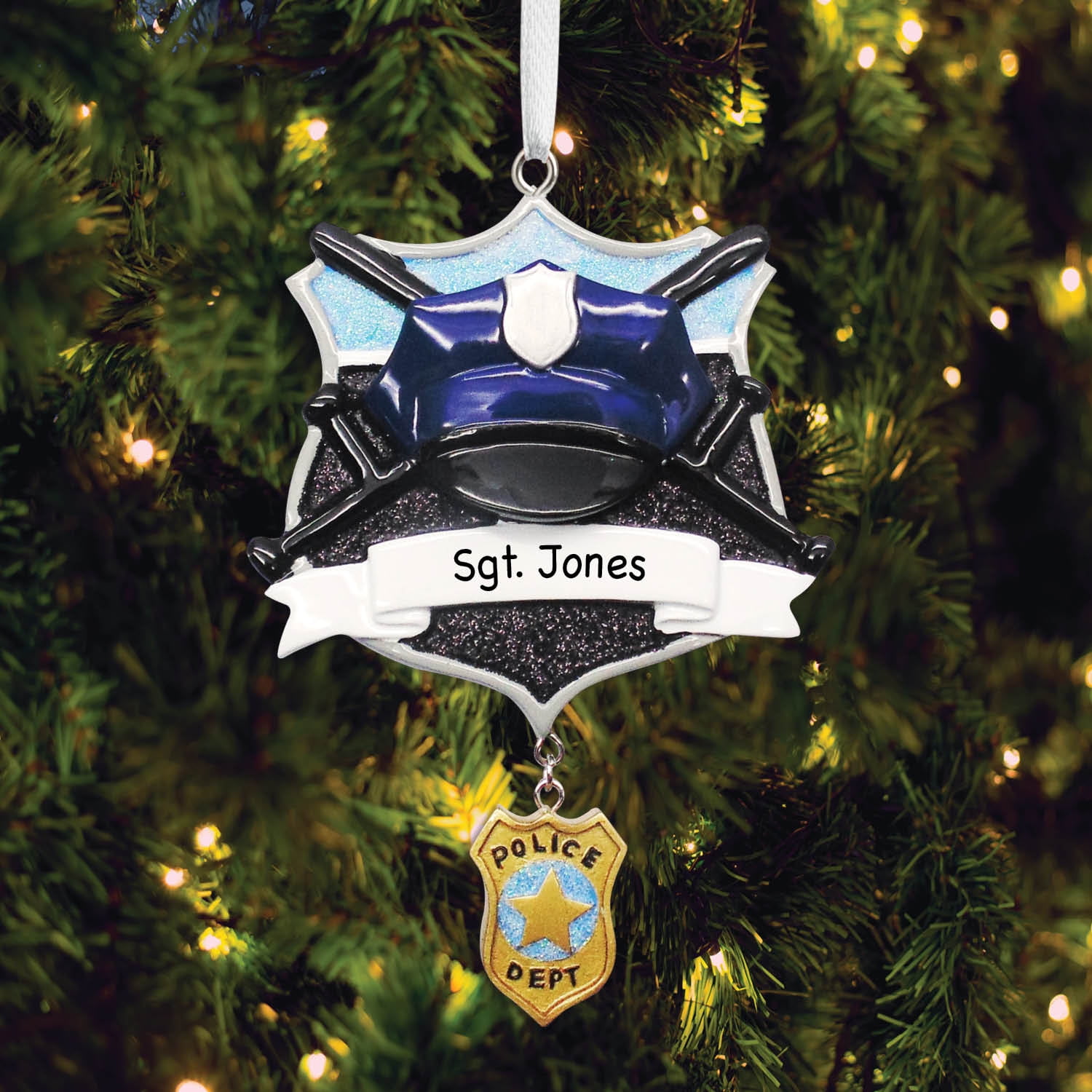 Personalized Police Hat and Badge Christmas Tree Ornament