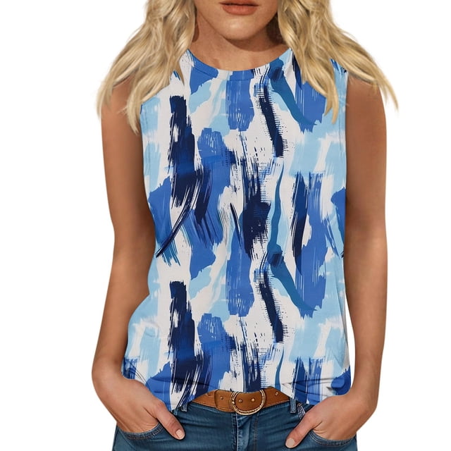 Snorda Débardeurs pour Femmes Grande Taille Débardeur Décontracté à Imprimé Floral Sans Manches à Encolure Ronde Blouse P-5TG