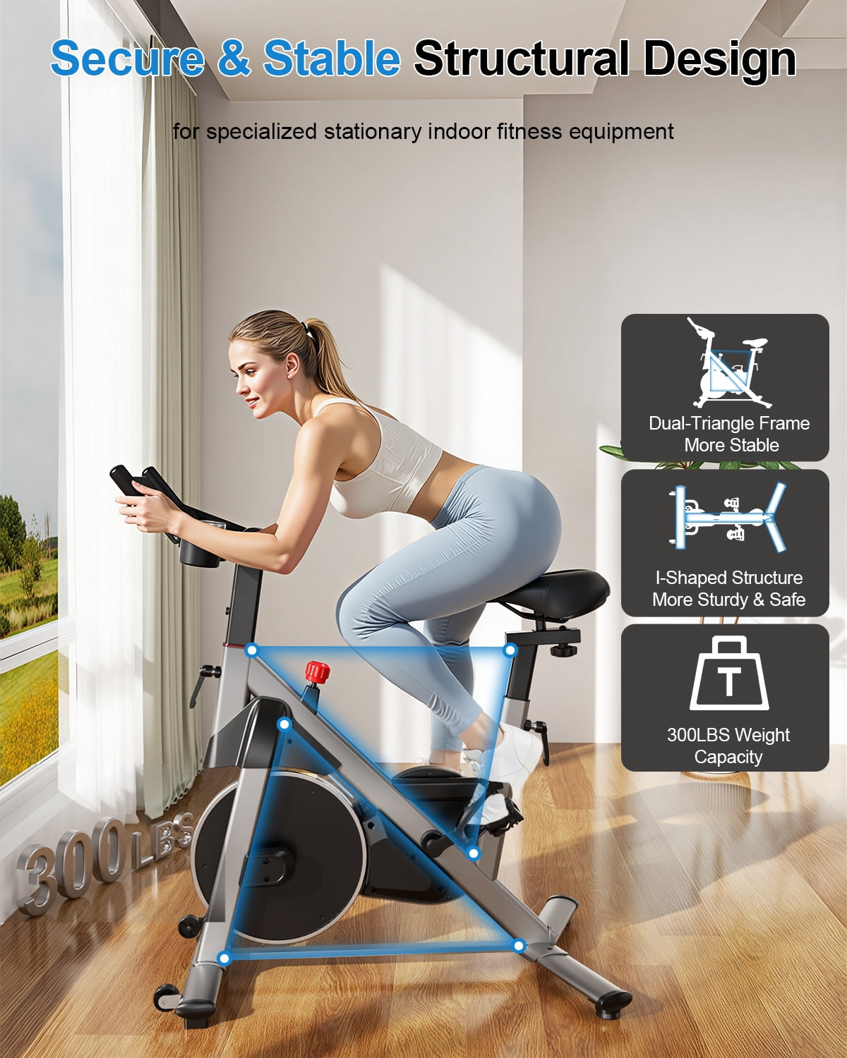 Superun Exercise Bike, Stationary Bikes for Home with Brake Pad, Low Noise  Bike with 300LBS Weight Capacity, Indoor Cycling for Home Gym with Pad Mount LCD Monitor and Cup Holder