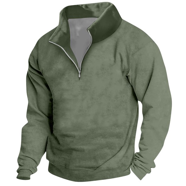Men's Vintage High Neck Top Half Zip Sports Long Sleeve Sweater L