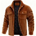 thumbnail image 3 of Men's Long-Sleeve Corduroy Lapel Single-Breasted Warm Cotton-Padded Casual Coat with Soft Comfortable Design for Fall and Winter Wear, Daily Outings, and Holiday Season,Brown,L, 3 of 5