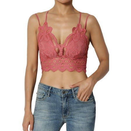 

Women s PLUS Cross Strap & Stretchy Smocked Back Crochet Lace Bralette Pad Bra Top