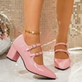 thumbnail image 2 of Mary Jane Shoes Women Casual Leather Pointed Double Buckle Straps Block Heel Pumps Shoes Elegant Dressy Heels Wine Size 7.5, 2 of 7