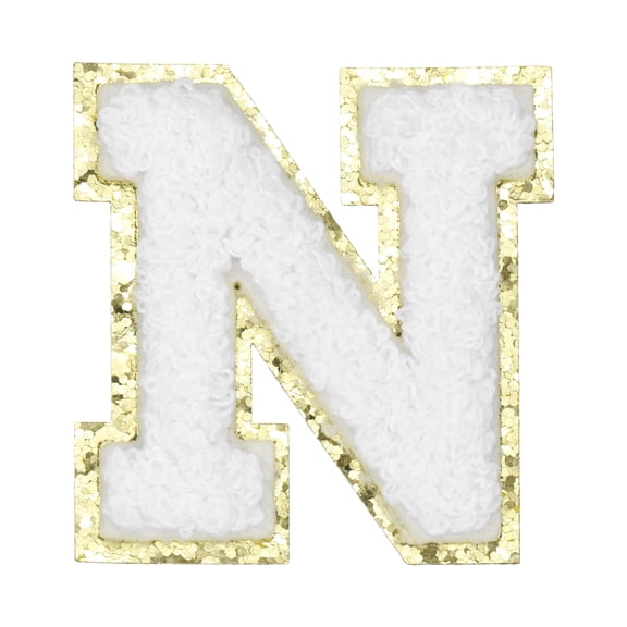 Uxcell Chenille Letter Patches Letter N Iron on Patches Decorative Repair Sew on Appliques Glitters Edge White 2.2"