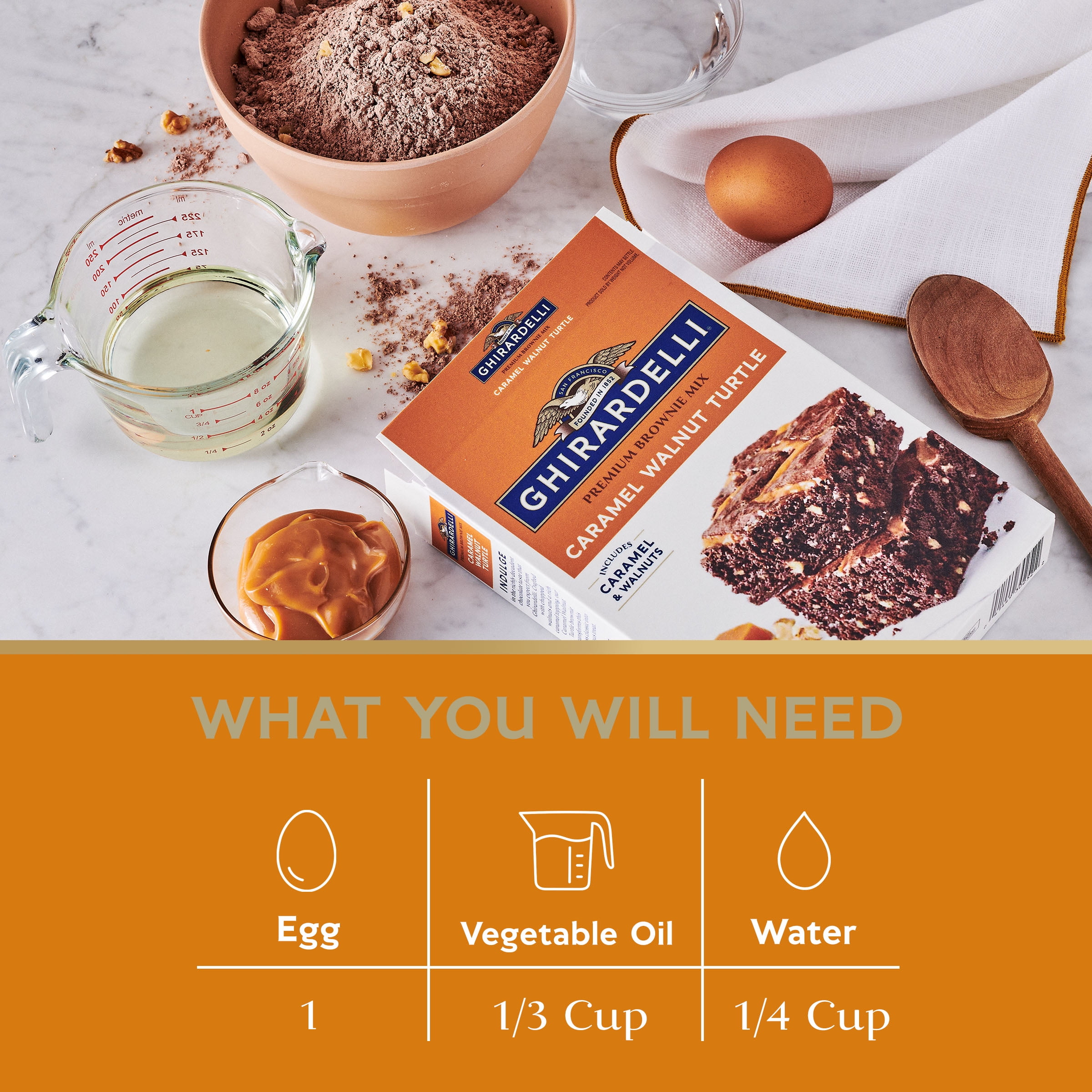 (4 pack) GHIRARDELLI Caramel Walnut Premium Brownie Mix, Includes Caramel and Real Walnuts, 18.5 oz Box