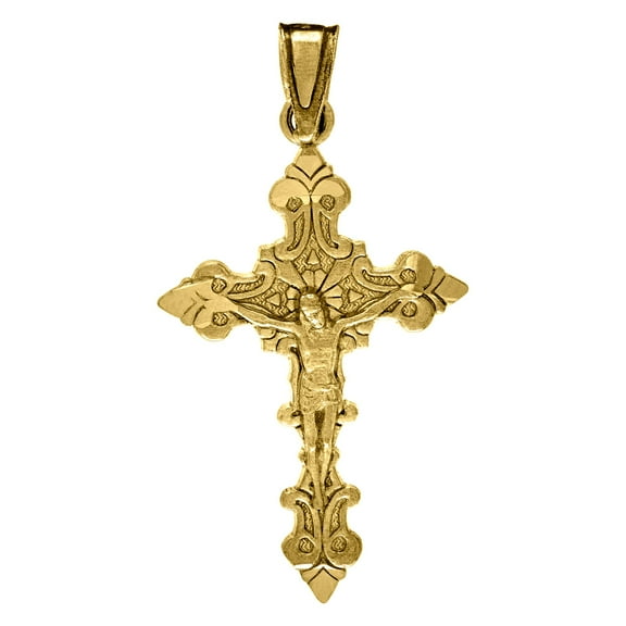 10k 10kt Yellow Gold Unisex Diamond-cut Filigree Crucifix Cross Religious Charm Pendant Pendant Necklace for Men Women