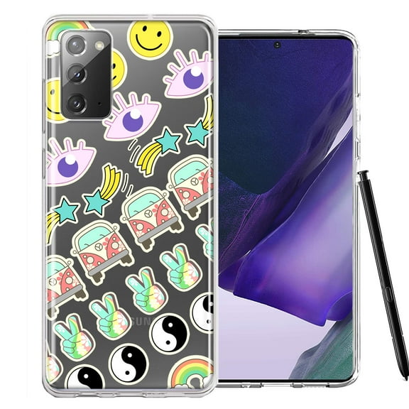 MUNDAZE For Samsung Galaxy Note 20 70's Yin Yang Hippie Happy Peace Stars Design Double Layer Phone Case Cover