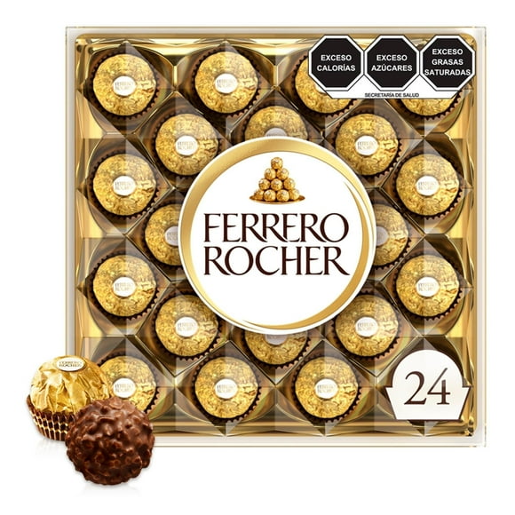 Chocolates Ferrero galleta cubierta con trocitos de avellanas y relleno cremoso 24 pzas de 12.5 g c/u