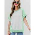 thumbnail image 4 of Womens Tops Color Block Crewneck Short Sleeve T Shirts Casual Oversized Summer Outfits Green XL, 4 of 6
