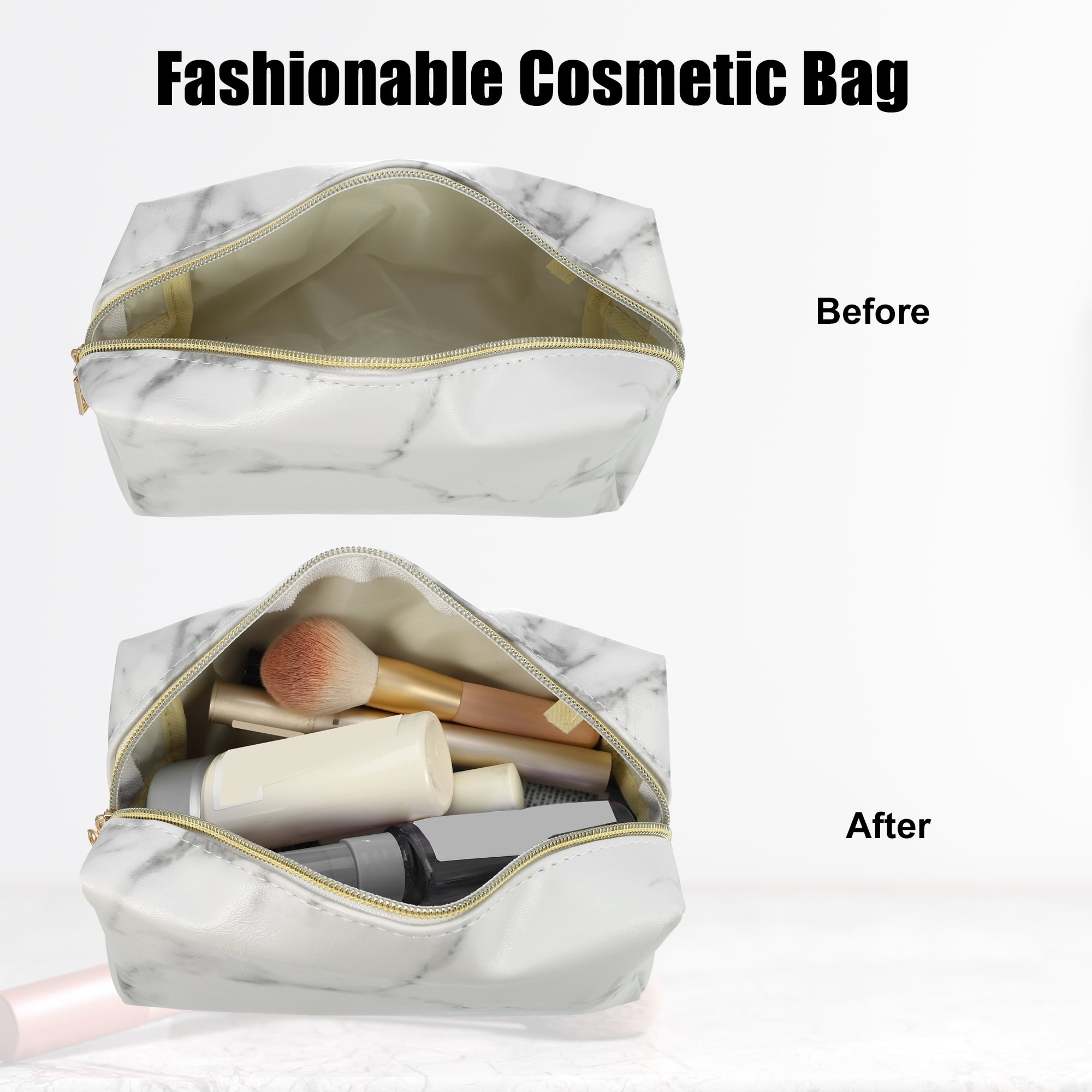 Unique Bargains Floral Makeup Bag Zipper Flower Cosmetic Pouch White, Gray