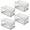 mDesign Plastic Kitchen Organizer - Storage Holder Bin with Handles for Pantry, Cupboard, Cabinet, Fridge/Freezer, Shelves, and Counter - Holds Canned Food, Snacks, Drinks, and Sauces - 4 Pack - Smoke